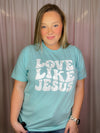 This premium Love Like Jesus Tee is a modern and stylish way to express faith and hope this Easter. Made for a soft and comfortable fit, it features short sleeves, a unisex fit, and a round neck line. With an inspiring "Love Like Jesus" graphic design, it perfectly captures the spirit of the season.-mint