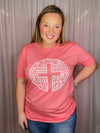 This Scripture Cross Tee is perfect for the Easter season. Its short sleeves, round neck line, and unisex fit make it comfortable and flattering for any body type. The stylish scripture cross design also makes it a great choice for anyone looking for an easy, stylish way to express their faith.-coral