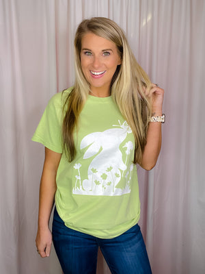 This Bunny Rabbit Tee features a trendy and adorable bunny rabbit design with warm spring vibes, perfect for Easter. It's made from lightweight material, with classic short sleeves and a round neckline, and a unisex fit for everyone from S-3XL.-green