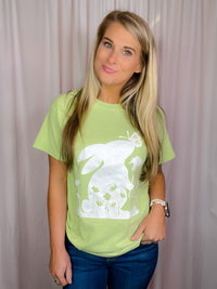 This Bunny Rabbit Tee features a trendy and adorable bunny rabbit design with warm spring vibes, perfect for Easter. It's made from lightweight material, with classic short sleeves and a round neckline, and a unisex fit for everyone from S-3XL.-green