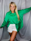 Top features solid base color, long sleeves, button down fit, thin material and runs true to size!-kelly green