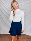 Top features a solid base color, high neck line, fitted fit, long sleeves and runs true to size!-WHITE