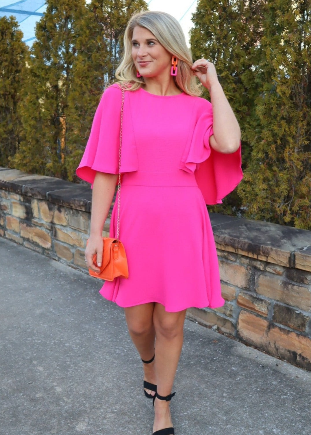 hot pink flutter sleeve dress Hot Pink Flutter Sleeves Surplice Sequins Multi-Layers Homecoming Dress Hot Pink / US 6