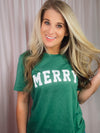 Graphic features a solid base colored tee, short sleeves, varsity font, white ink, unisex fit and runs true to size!-green