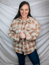 Shacket features a plaid detail, front chest pockets, open front, button closure, collar detail, fitted wrist, and runs true to size!   95% Polyester/ 5% Wool -BLUSH