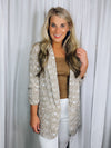 Blazer features a mocha & white coloring, zebra print detail collared detail, 3/4 sleeves and runs true to size! 