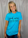 Graphic features a bright colored tee, short sleeves, unisex fit, black block ink design, and runs true to size!-aqua