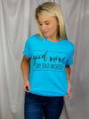 Graphic features a bright colored tee, short sleeves, unisex fit, black block ink design, and runs true to size!-aqua