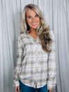 Top features a cream base, mint plaid detail, button down detail, long sleeve and runs true to size! 