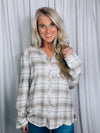 Top features a cream base, mint plaid detail, button down detail, long sleeve and runs true to size! 
