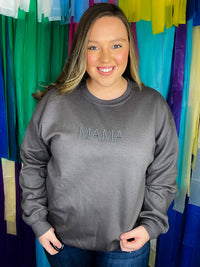 Graphic features a solid base color, embroidering lettering, long sleeves, oversized/ relax fit and runs true to size! 