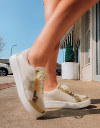 Tired of taking boring strolls? Spice up your walk with Eventful Outings Sneakers! Step up your style with gold and nude coloring and lace up like it's a big event. Our memory foam insole makes it so you can stay comfy, even when the party goes all night! Time to take on the town in style!