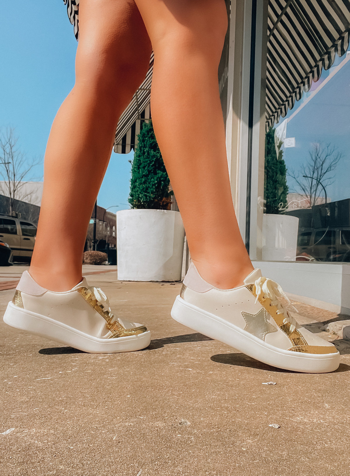 Tired of taking boring strolls? Spice up your walk with Eventful Outings Sneakers! Step up your style with gold and nude coloring and lace up like it's a big event. Our memory foam insole makes it so you can stay comfy, even when the party goes all night! Time to take on the town in style!