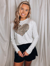 Leopard Heart Long Sleeve Heathered Tee (XS-2XL)