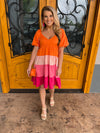 Make your heart sing in the Days Of Love Dress! This glamorous look features a romantic pink/orange color block pattern, flattering V-neck line and smocked back, plus cute bubble short sleeves. In other words, this dress is a perfect way to remind you to love every day!