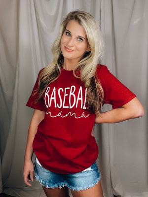 Tee features a red heathered tee, white ink, short sleeves, round neck line, unisex/ relaxed fit, legging length approval and runs true to size! 