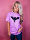 Graphic features a solid base colored tee, short sleeves, unisex fit, distressed black design and runs true to size!-pink