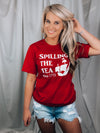 Graphic features a solid base color, short sleeves, unisex fit, round neck line and runs true to size!-red
