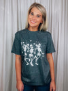 Graphic features a solid base color, short sleeves, dancing skeleton design unisex fit and runs true to size! -grey