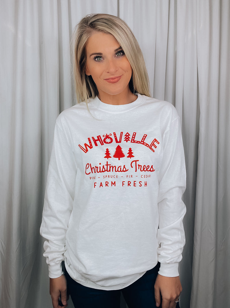 Graphic features a solid base colored tee, long sleeves, red ink design, unisex fit and runs true to size! 