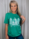 Graphic features a solid base colored tee, white ink design, short sleeves, unisex fit and run true to size! -green