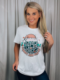 Graphic features a heathered tee, short sleeves, unisex fit, Christmas disco ball design, unisex fit and runs true to size! 