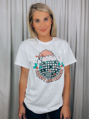 Graphic features a heathered tee, short sleeves, unisex fit, Christmas disco ball design, unisex fit and runs true to size! 