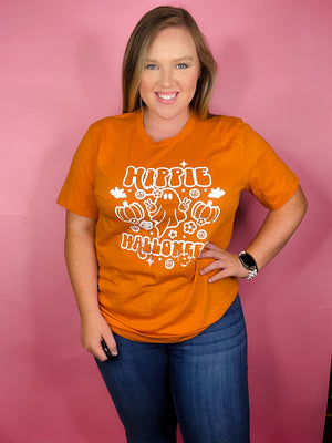 Graphic features a solid base colored tee, bubble white design, short sleeves, unisex fit and runs true to size! -orange