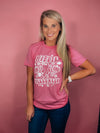 Graphic features a solid base colored tee, bubble white design, short sleeves, unisex fit and runs true to size! -pink