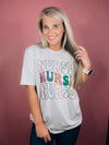 Graphic features a dark grey colored tee, multi colored retro fount, short sleeves, unisex fit, and runs true to size! 