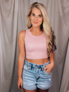 DESCRIPTION: Women's Ribbed High Neck Cropped Tank Top Women’s Ribbed Deep Scoop Cropped Tank Top - Cropped design - Wide shoulder straps - Back scoop neck - Fitted silhouette - Seamless design - Pull on/off - Longline Hem - Content: 94% Nylon / 6% Spandex-rose