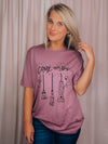 Graphic features a solid base colored tee, short sleeves, black design, unisex fit and runs true to size!-purple