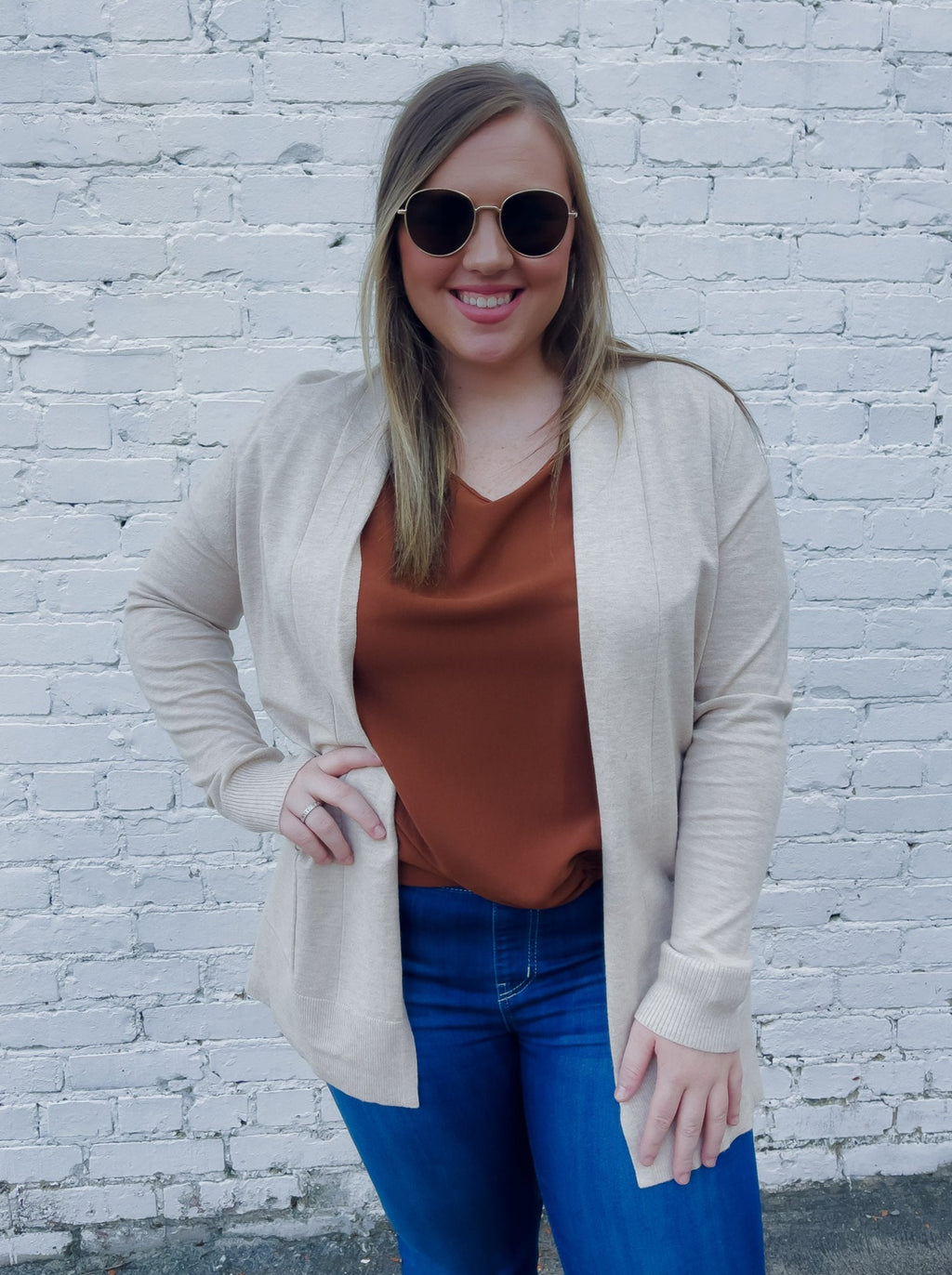 Cardigans feature a solid base color, soft material ,long sleeves, open front detail and runs true to size! -oatmeal