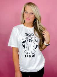 Graphic features a solid base color, fun black design, short sleeves, unisex fit and runs true to size!-white