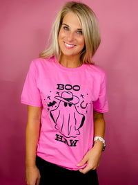 Graphic features a solid base color, fun black design, short sleeves, unisex fit and runs true to size!-pink