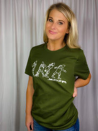 Graphic tee features a solid base color, short sleeves, classic Grinch movie scene design, unisex fit and runs true to size! -olive