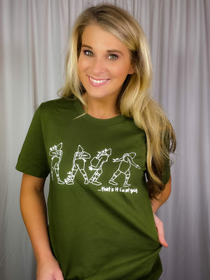 Graphic tee features a solid base color, short sleeves, classic Grinch movie scene design, unisex fit and runs true to size! -olive