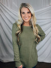 Sweater features a ribbed detailing, basic neck line, long sleeve, soft material and runs true to size!-OLIVE