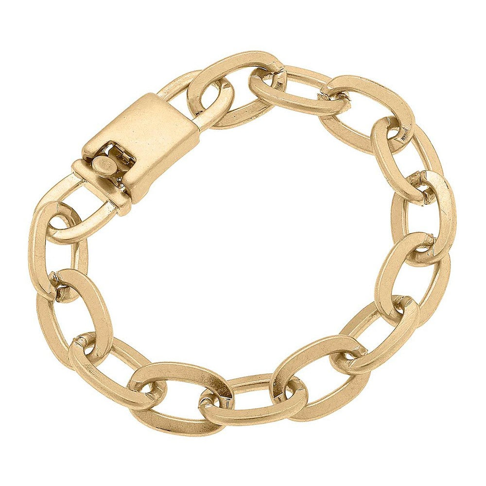 DESCRIPTION: Worn Gold Chunky Chain Bracelet  - Approximately 8" Long
