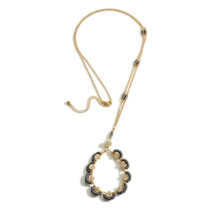 DESCRIPTION: Long Gold Tone Heishi Bead Pendant Necklace  - Approximately 36" Long - Extender Approximately 2" Long-GREY