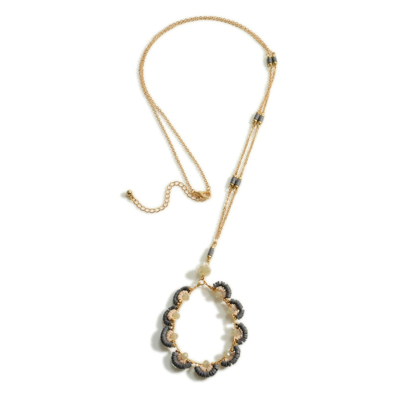 DESCRIPTION: Long Gold Tone Heishi Bead Pendant Necklace  - Approximately 36" Long - Extender Approximately 2" Long-BLACK