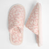 DESCRIPTION: Comfy Luxe Animal Print Slide On Slippers  - 100% Polyester - Rubber Sole  -S/M- Size: 6-8  -M/L- Size 8-10  -BLUSH