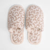 DESCRIPTION: Comfy Luxe Animal Print Slide On Slippers  - 100% Polyester - Rubber Sole  -S/M- Size: 6-8  -M/L- Size 8-10  -BEIGE