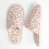 DESCRIPTION: Comfy Luxe Animal Print Slide On Slippers  - 100% Polyester - Rubber Sole  -S/M- Size: 6-8  -M/L- Size 8-10  -BEIGE