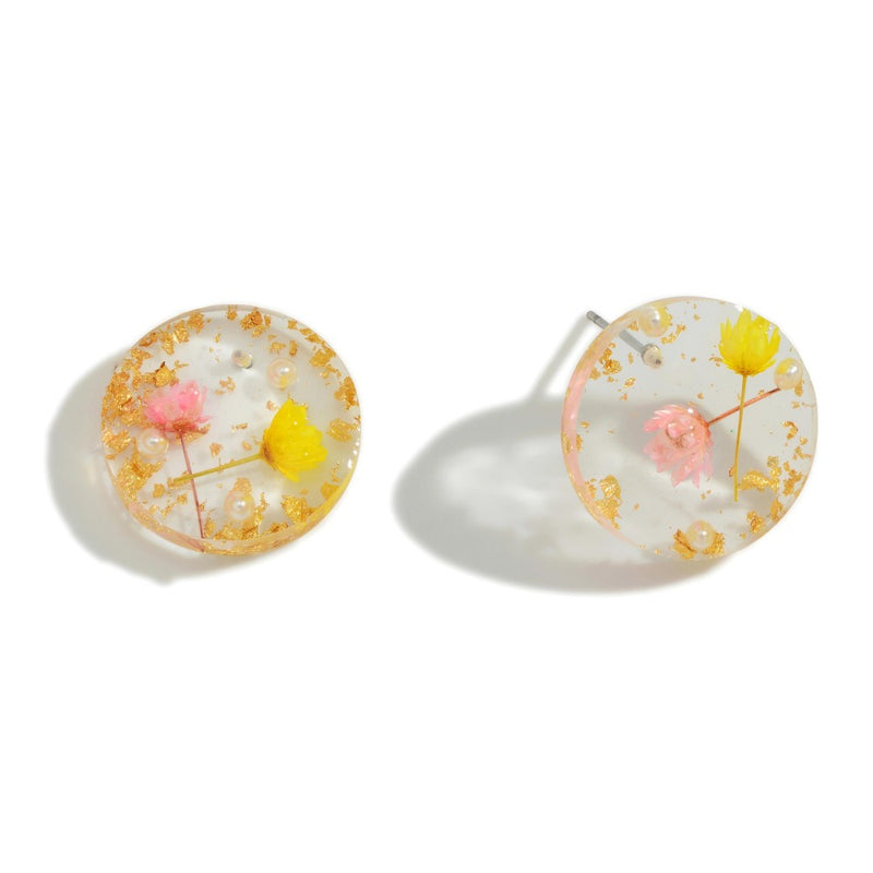 DESCRIPTION: Resin Flower Oversized Stud Earrings  - Approximately .75" Wide