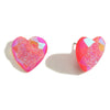 DESCRIPTION: Rhinestone Heart Stud Earrings Featuring Glittered Druzy Texture  - Approximately .75" Wide-hot pink