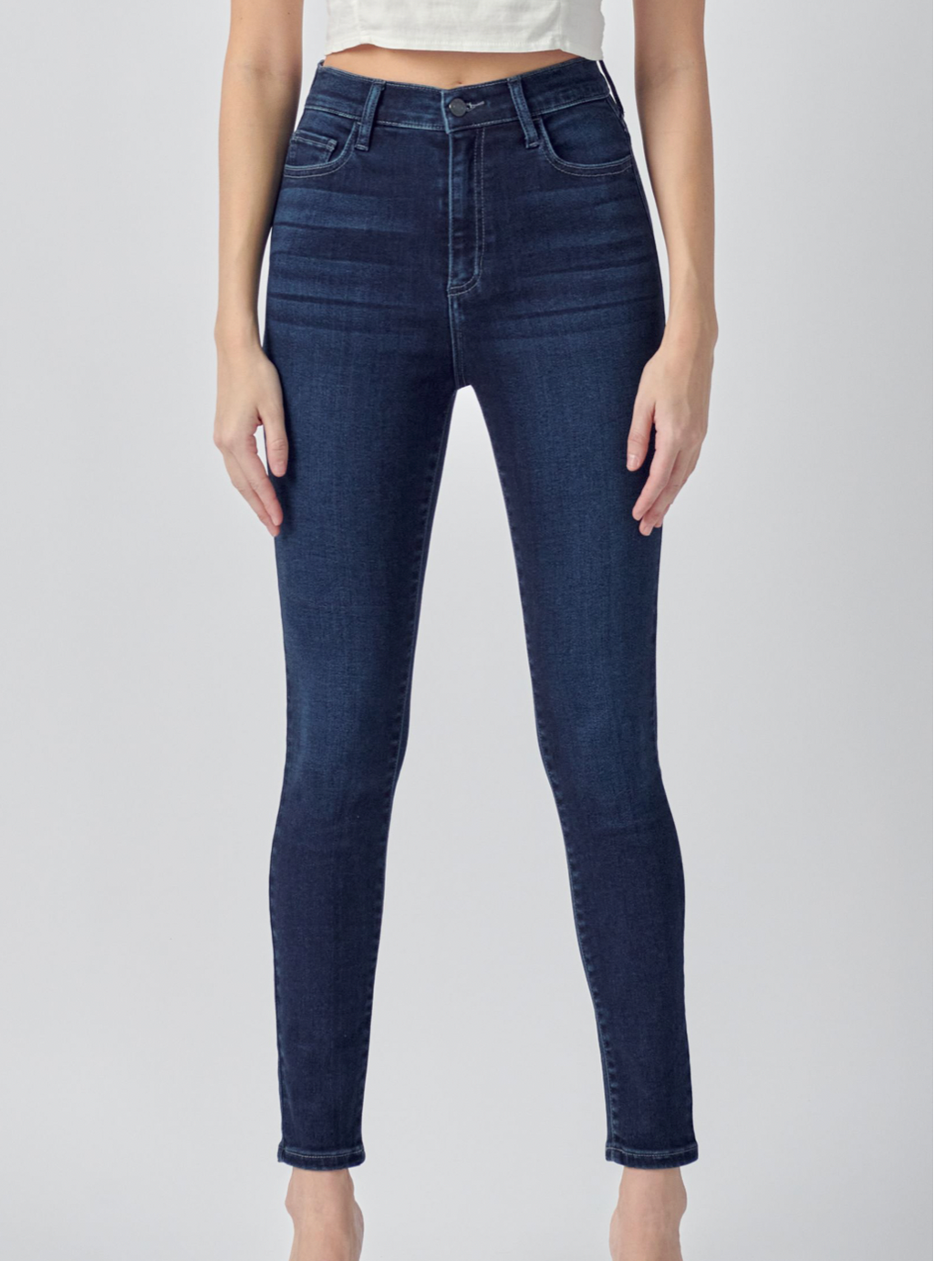 Our signature skinny jeans reengineered for those with an hourglass shape. The result? A narrower waist with a contoured band, a longer rise ( for a rounder booty), and a little extra room at the hips and thighs. Additionally equipped with five pockets, belt loops and a zip fly closure.      Import  Inseam: 28” Rise: 11”  Fabric Content: 57.1% Cotton 35.4% Modal 6.4% Polyester 1.1% Lycra