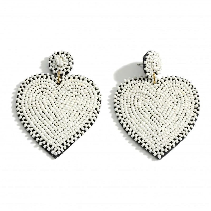 DESCRIPTION: Seed Beaded Heart Felt Statement Drop Earrings.  - Approximately 2.5" in Length