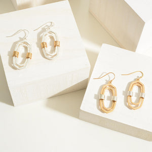DESCRIPTION: Gold Tone Double Oblong Drop Earrings Featuring Cuff Accents  - Approximately 1.5" Long