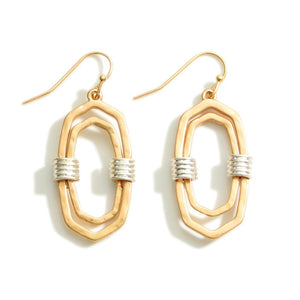 DESCRIPTION: Gold Tone Double Oblong Drop Earrings Featuring Cuff Accents  - Approximately 1.5" Long-GOLD